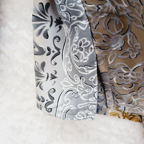 Blouse Sz 14 Floral Gold Gray Business Casual Officewear Secretary Professional - Picture 8 of 16